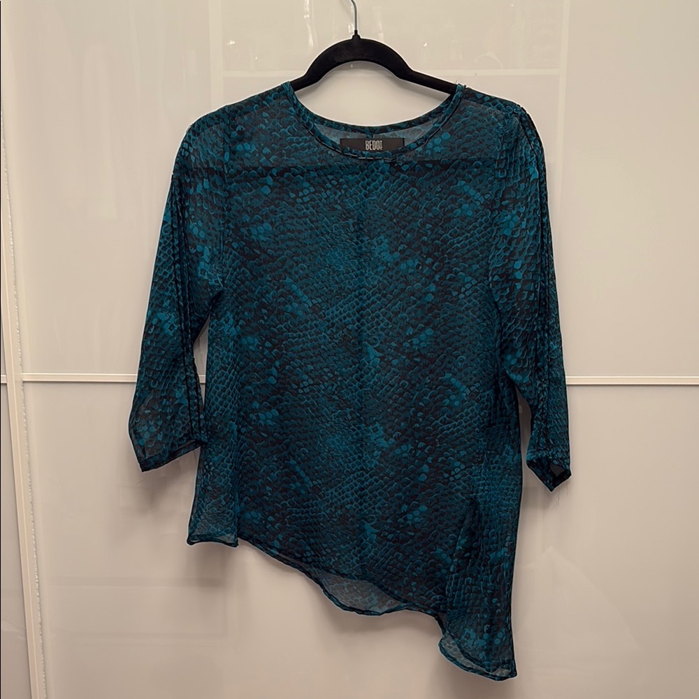 Blue Asymmetrical 3/4 Sleeve Blouse
